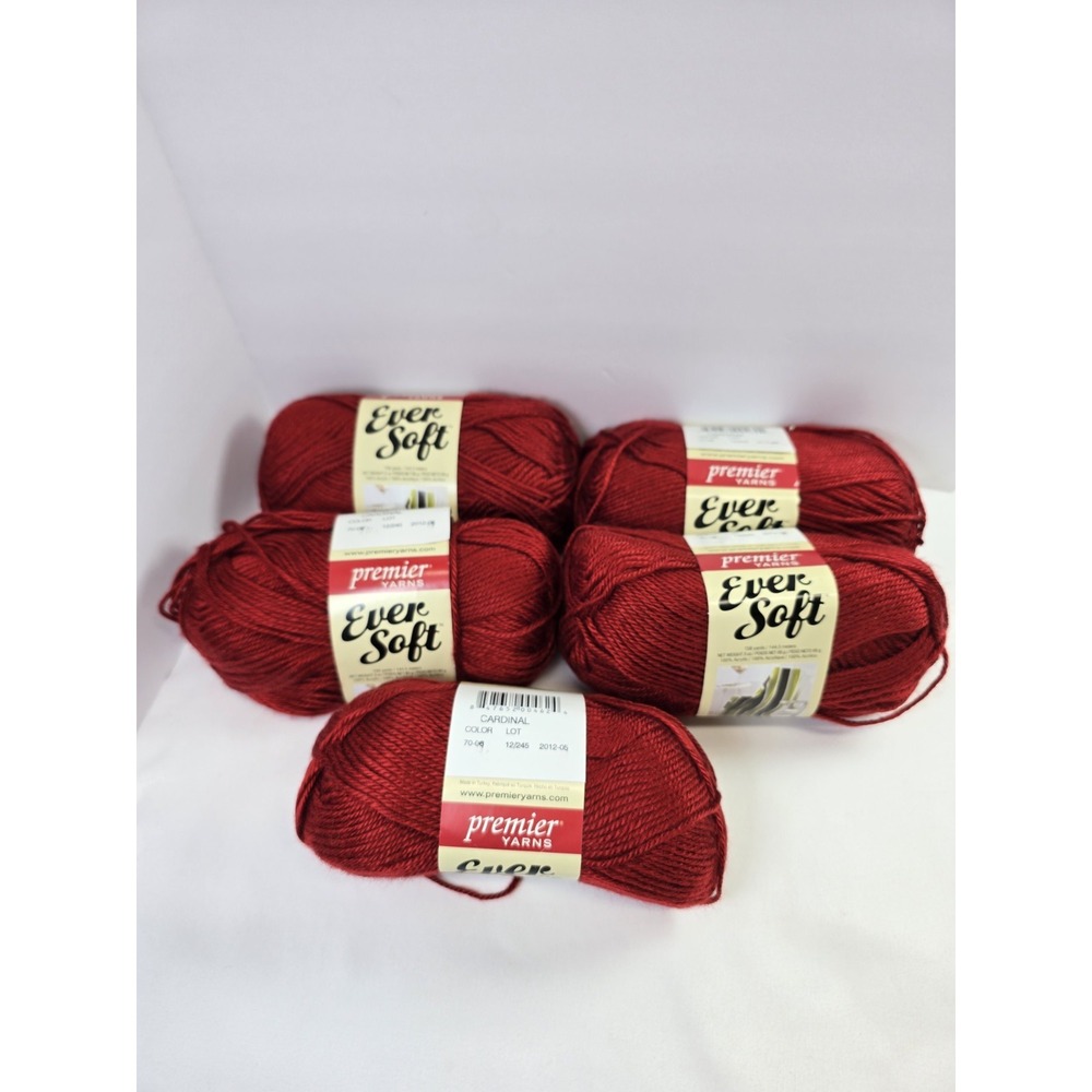 5 Premier Yarns Ever Soft Cardinal Red 70-06 Medium 4 Acrylic Yarn 3oz 158yd